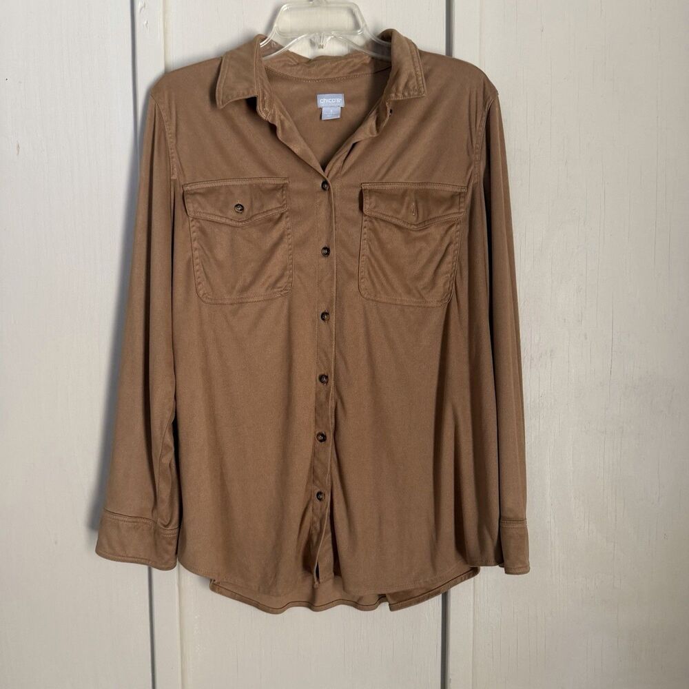 Chicos Womens Long Sleeve Brown 16/18 Faux Suede Quiet Luxury Old Money Western